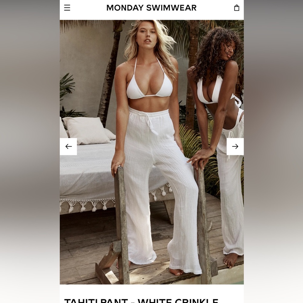 Monday Swimwear Tahiti Pant White Crinkle Linen size P / XS